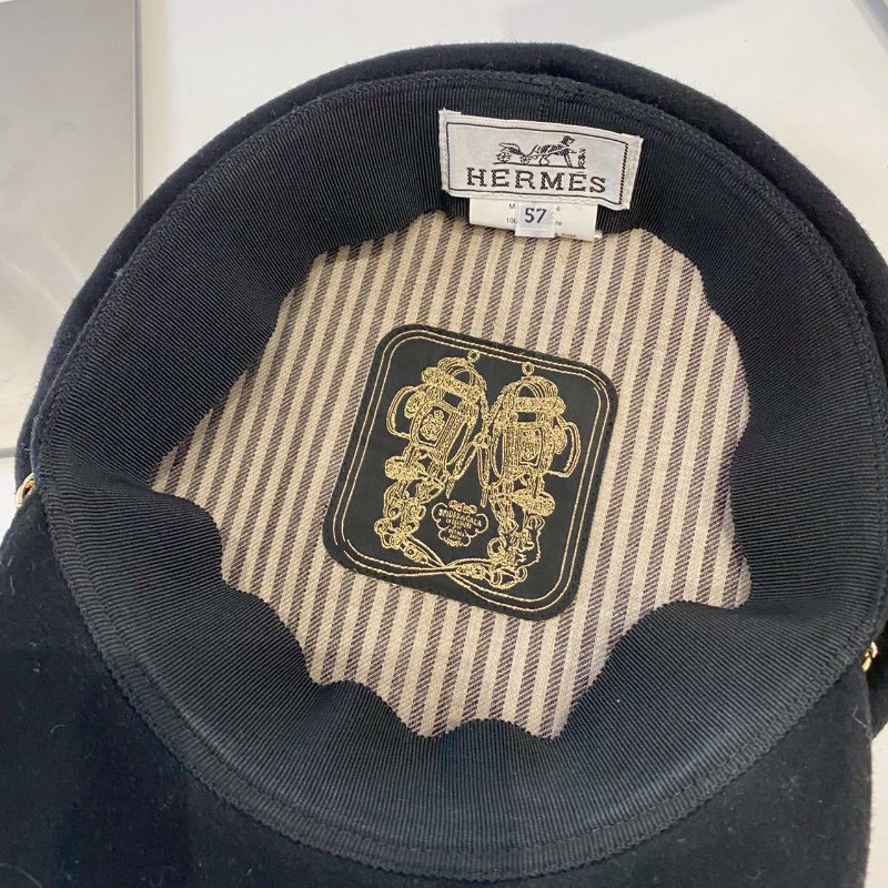 Hermes Belle-Ile Chaîne d'Ancre 豬鼻子 淡金鏈 黑色 羊絨 報童帽 S號 57cm-6