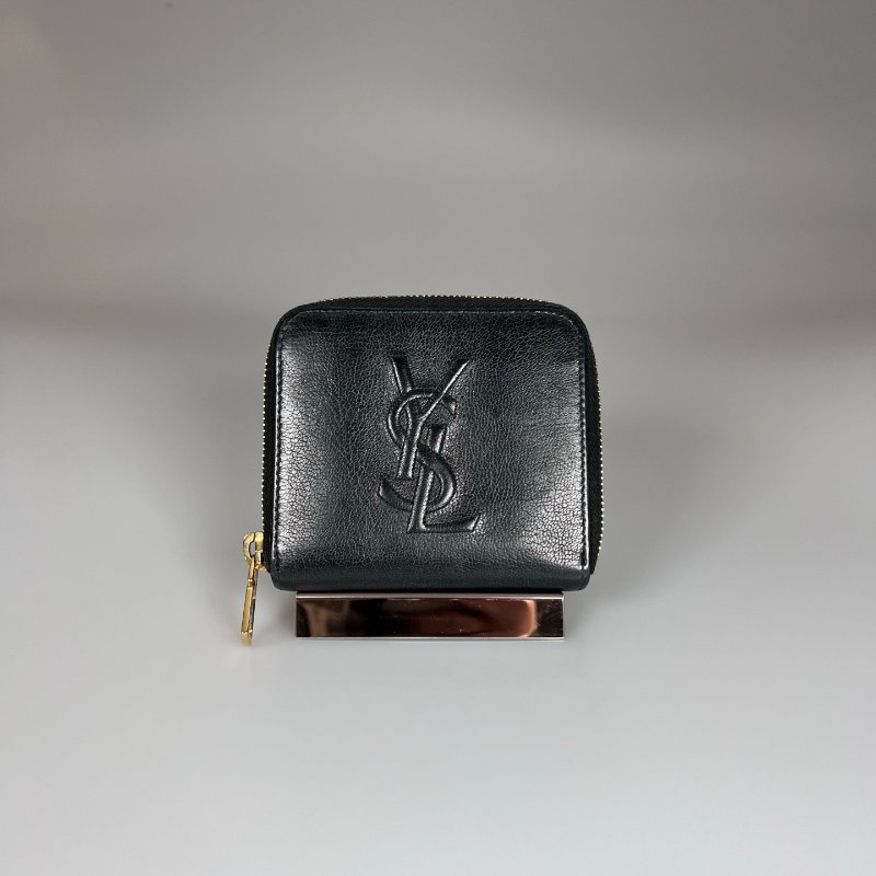 YSL 352906 黑浮雕釦式短夾-1