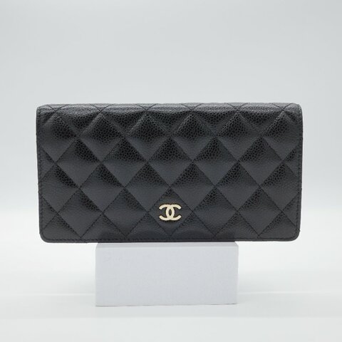 Chanel 香奈兒 經典菱格紋 黑色 魚子醬小牛皮 長夾