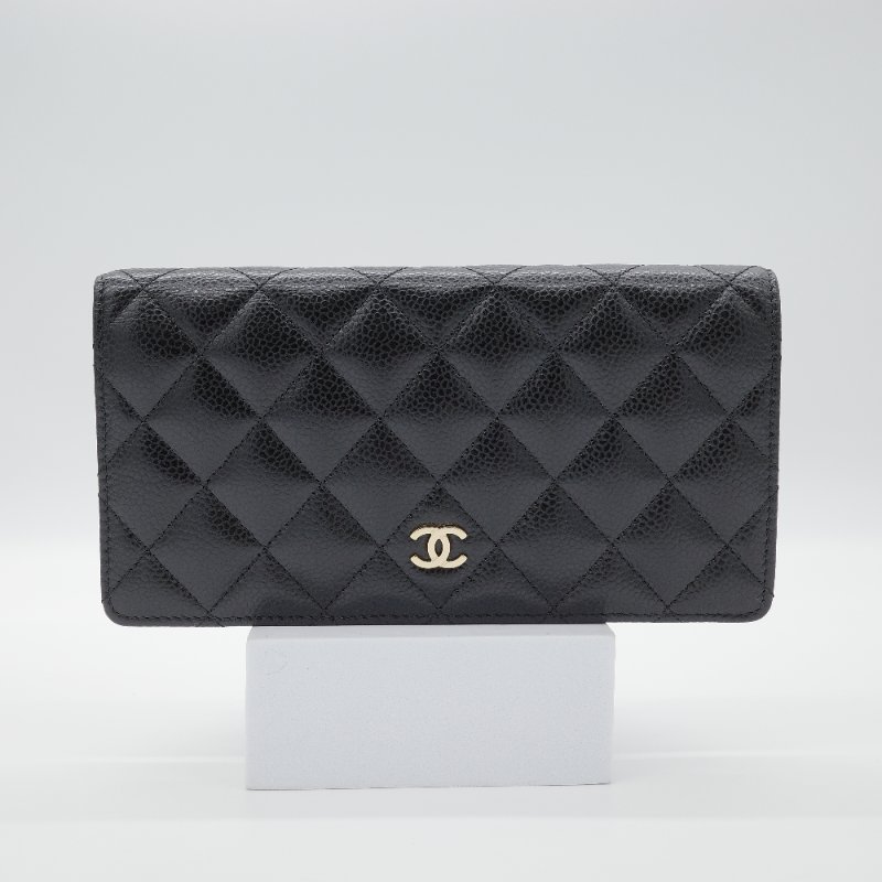 Chanel 香奈兒 經典菱格紋 黑色 魚子醬小牛皮 長夾-0