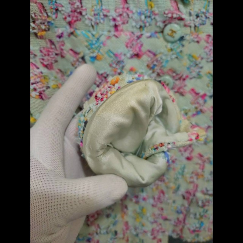 Chanel 嫩綠底藍粉綠千鳥格毛呢外套-12