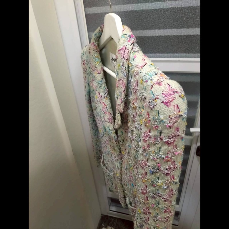 Chanel 嫩綠底藍粉綠千鳥格毛呢外套-13