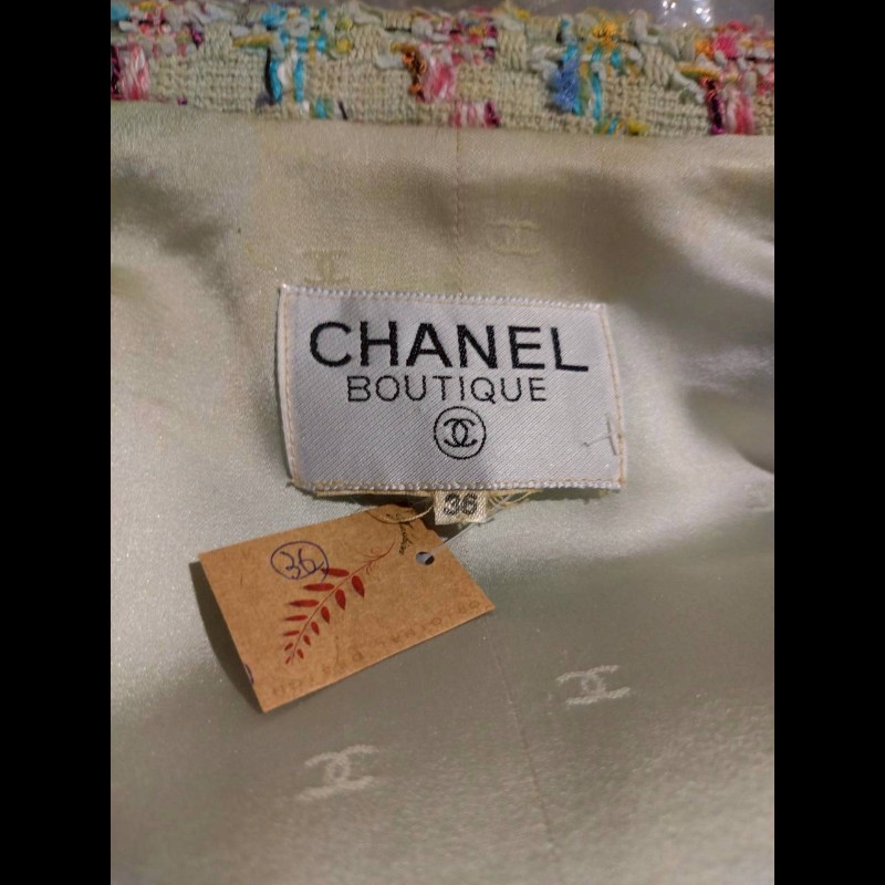 Chanel 嫩綠底藍粉綠千鳥格毛呢外套-17