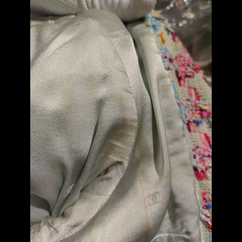Chanel 嫩綠底藍粉綠千鳥格毛呢外套-24