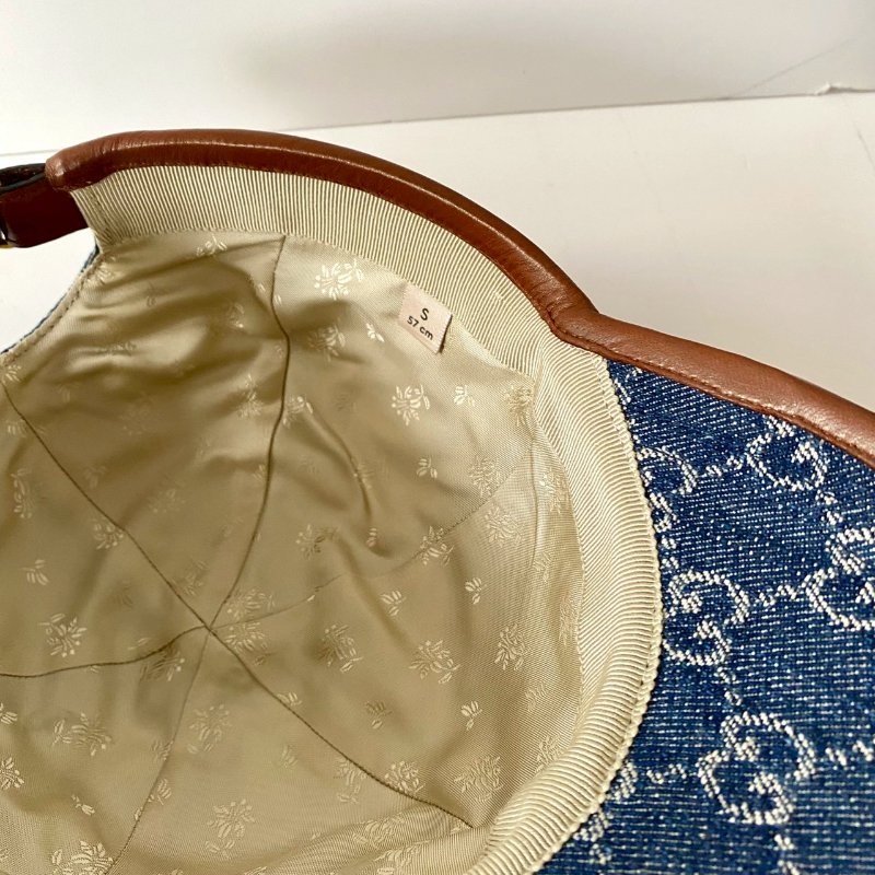 Gucci 656206 藍色 牛仔 緹花 咖啡皮革邊 棒球帽 S號 57cm-3