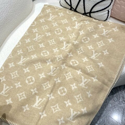 LV Monogram 羊毛 限定 VIC 贈品 收藏 老花 雙面 毛毯 卡其色 米白色 R97489