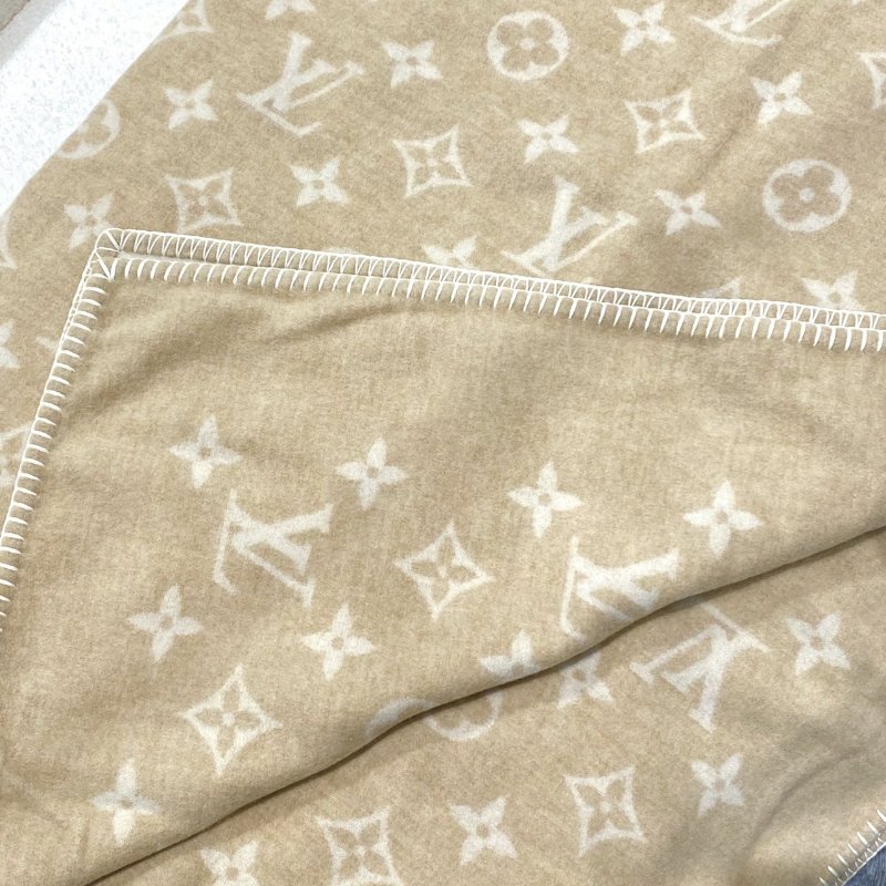 LV Monogram 羊毛 限定 VIC 贈品 收藏 老花 雙面 毛毯 卡其色 米白色 R97489-1