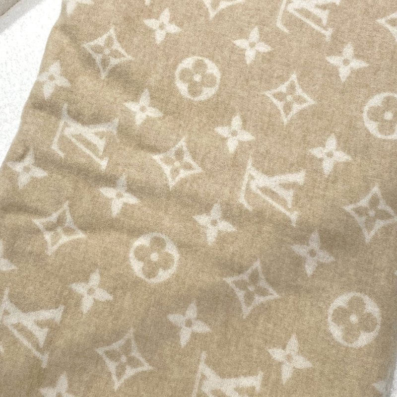 LV Monogram 羊毛 限定 VIC 贈品 收藏 老花 雙面 毛毯 卡其色 米白色 R97489-2