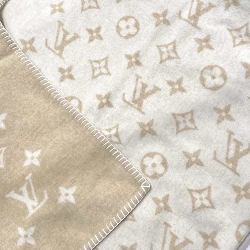 LV Monogram 羊毛 限定 VIC 贈品 收藏 老花 雙面 毛毯 卡其色 米白色 R97489-3