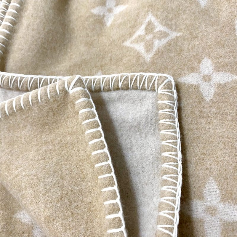 LV Monogram 羊毛 限定 VIC 贈品 收藏 老花 雙面 毛毯 卡其色 米白色 R97489-5