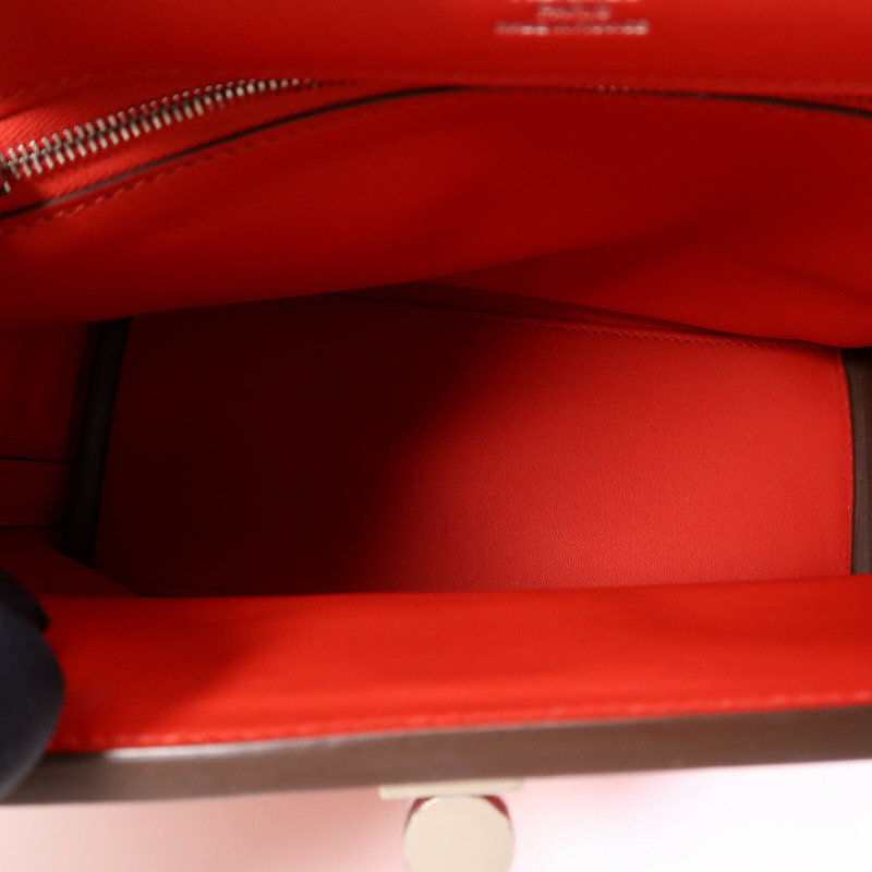 HERMES Evercolor/Swift皮革24/24 Mini銀扣手挽肩背兩用袋Rouge Piment-4