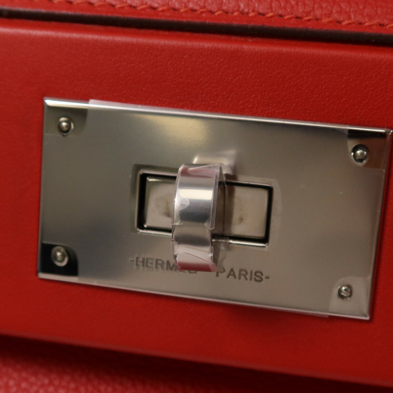 HERMES Evercolor/Swift皮革24/24 Mini銀扣手挽肩背兩用袋Rouge Piment-5