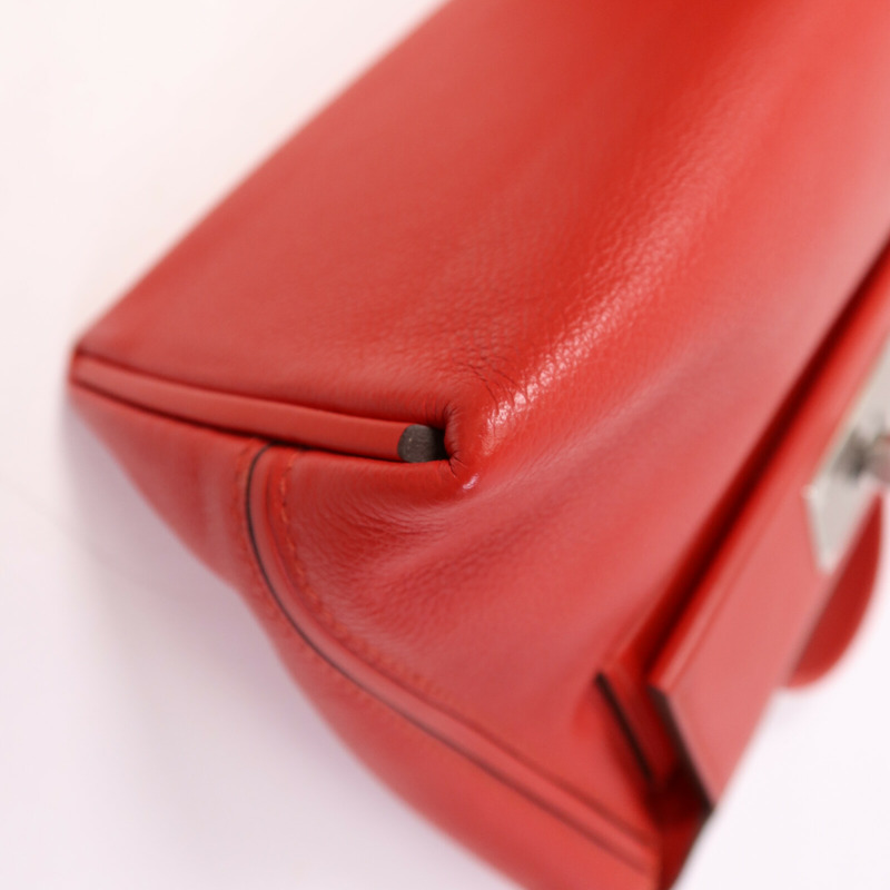 HERMES Evercolor/Swift皮革24/24 Mini銀扣手挽肩背兩用袋Rouge Piment-11