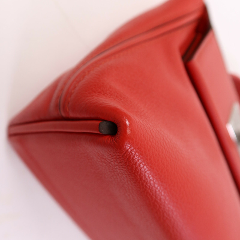 HERMES Evercolor/Swift皮革24/24 Mini銀扣手挽肩背兩用袋Rouge Piment-12