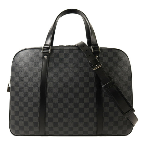 LOUIS VUITTON Damier Graphite Porto Cuman Voyage銀扣手挽肩背兩用袋