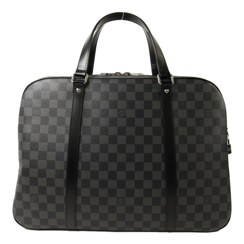 LOUIS VUITTON Damier Graphite Porto Cuman Voyage銀扣手挽肩背兩用袋-1