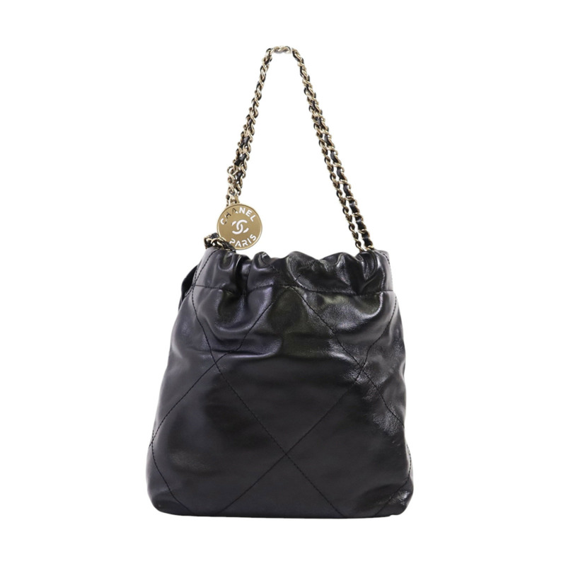 CHANEL 牛皮皮革Mini 22金扣鏈帶手挽肩背兩用袋-1