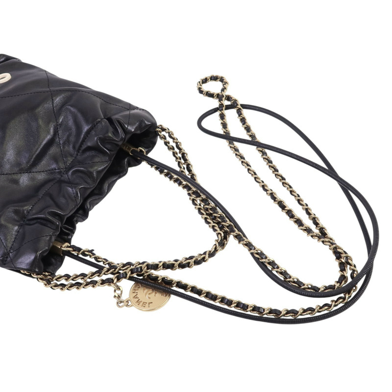 CHANEL 牛皮皮革Mini 22金扣鏈帶手挽肩背兩用袋-7