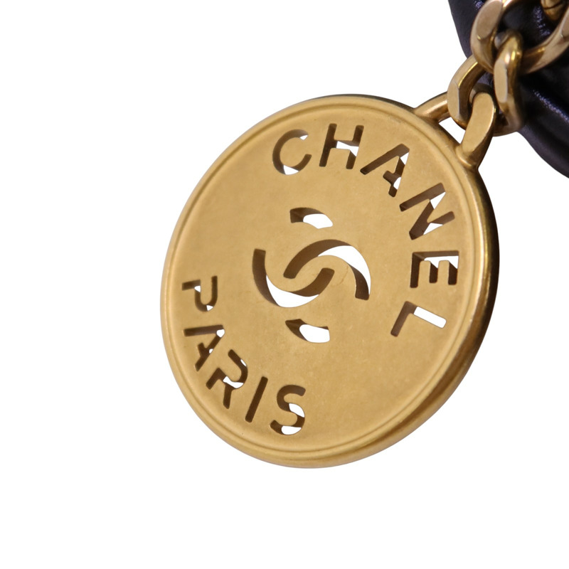 CHANEL 牛皮皮革Mini 22金扣鏈帶手挽肩背兩用袋-8