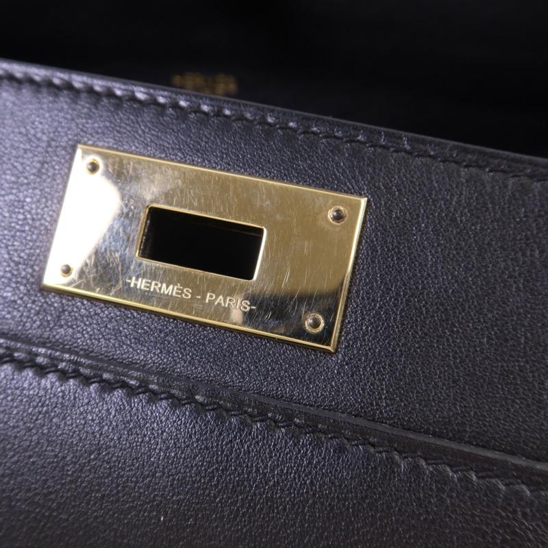 HERMES Swift皮革Tool Box 20金扣手挽肩背兩用袋Noir-10