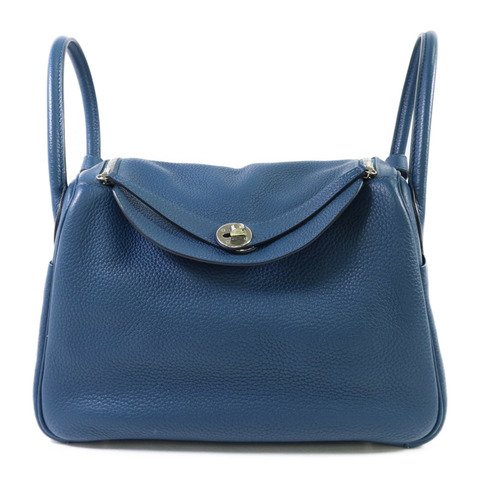 HERMES Clemence皮革Lindy 30銀扣手挽肩背兩用袋Bleu Jean