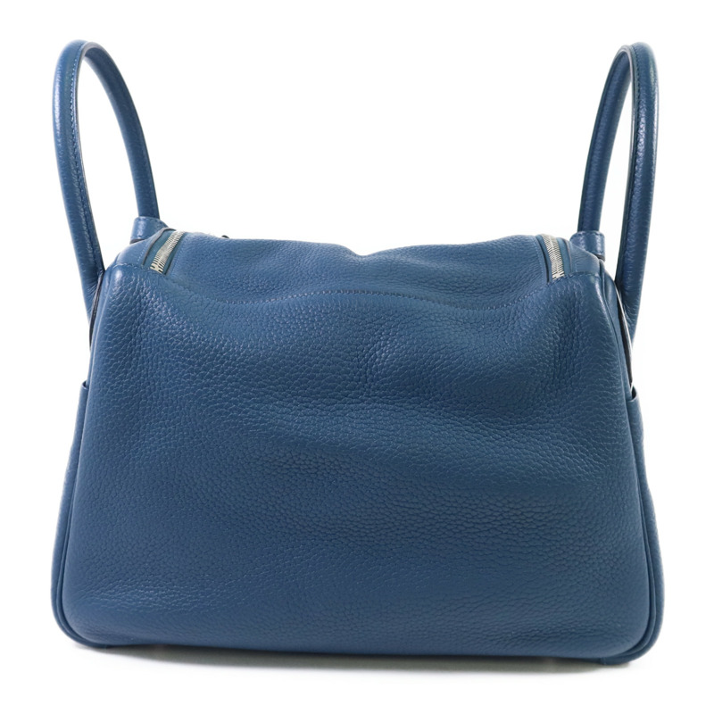 HERMES Clemence皮革Lindy 30銀扣手挽肩背兩用袋Bleu Jean-1