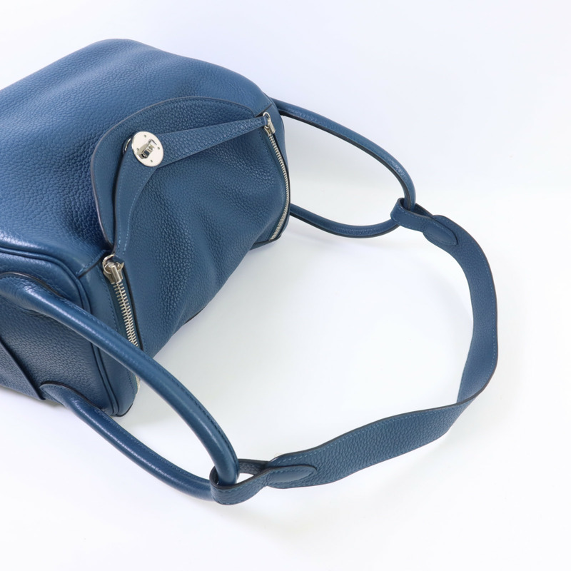 HERMES Clemence皮革Lindy 30銀扣手挽肩背兩用袋Bleu Jean-4