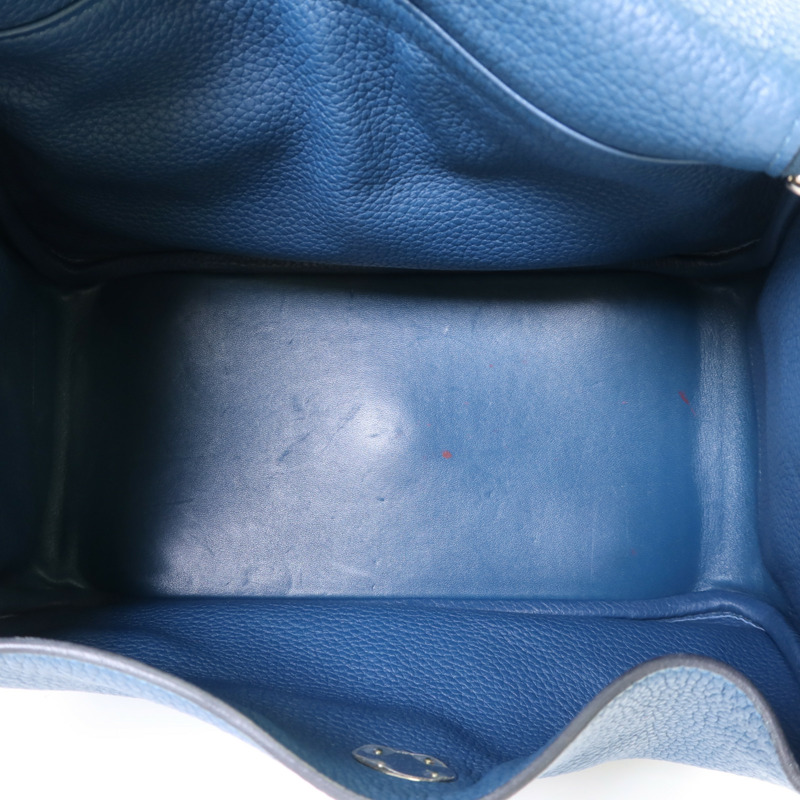 HERMES Clemence皮革Lindy 30銀扣手挽肩背兩用袋Bleu Jean-5