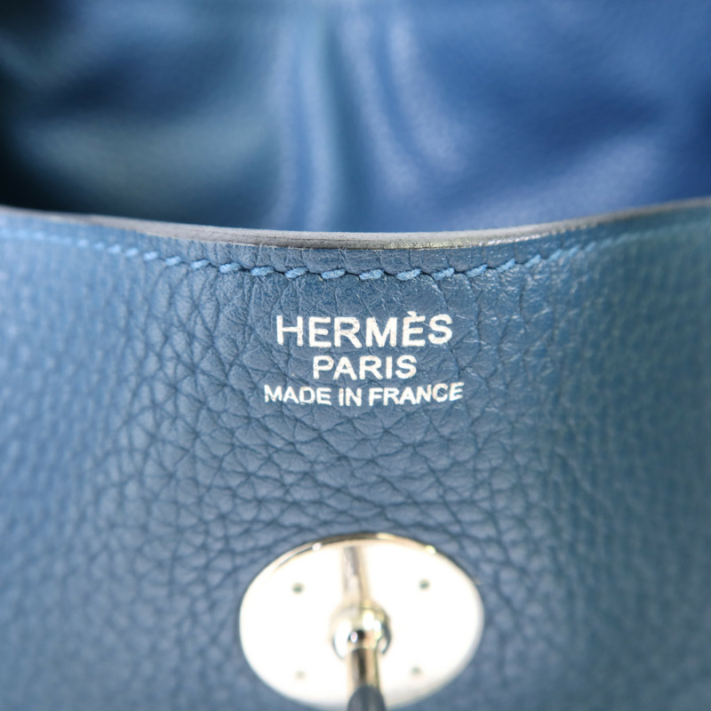 HERMES Clemence皮革Lindy 30銀扣手挽肩背兩用袋Bleu Jean-6