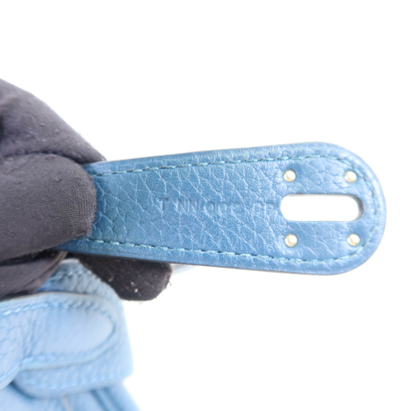 HERMES Clemence皮革Lindy 30銀扣手挽肩背兩用袋Bleu Jean-7