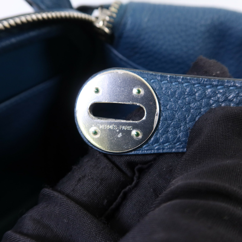 HERMES Clemence皮革Lindy 30銀扣手挽肩背兩用袋Bleu Jean-8