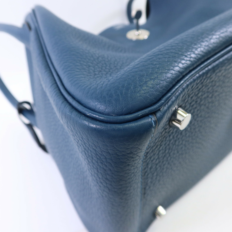 HERMES Clemence皮革Lindy 30銀扣手挽肩背兩用袋Bleu Jean-12