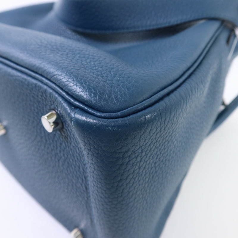 HERMES Clemence皮革Lindy 30銀扣手挽肩背兩用袋Bleu Jean-13