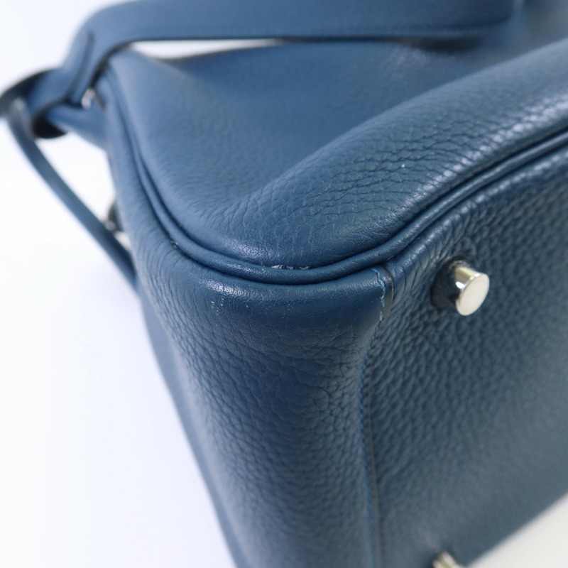 HERMES Clemence皮革Lindy 30銀扣手挽肩背兩用袋Bleu Jean-14