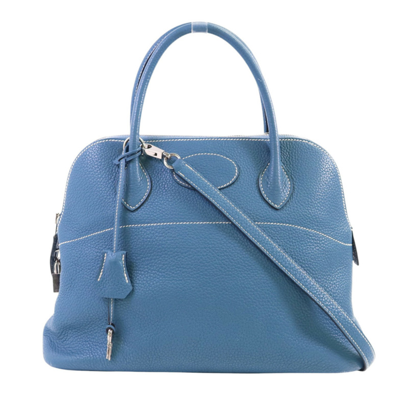 HERMES Clemence皮革Bolide 31銀扣手挽肩背兩用袋Bleu Jean-0