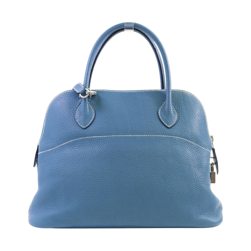 HERMES Clemence皮革Bolide 31銀扣手挽肩背兩用袋Bleu Jean-1
