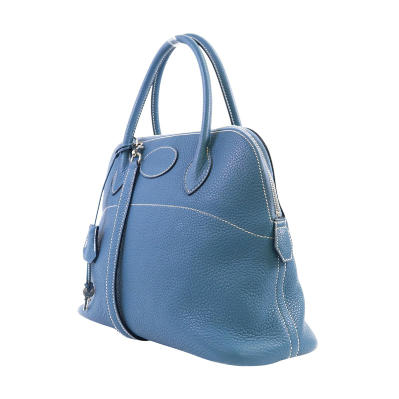 HERMES Clemence皮革Bolide 31銀扣手挽肩背兩用袋Bleu Jean-2