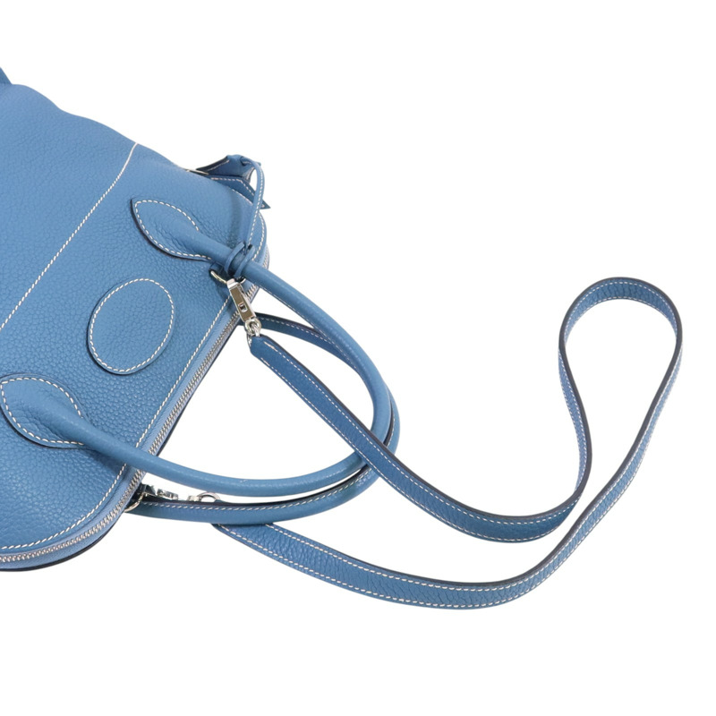 HERMES Clemence皮革Bolide 31銀扣手挽肩背兩用袋Bleu Jean-7