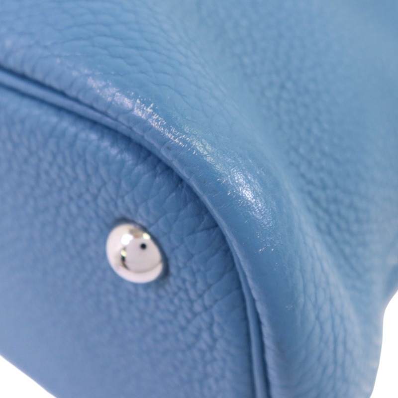 HERMES Clemence皮革Bolide 31銀扣手挽肩背兩用袋Bleu Jean-11