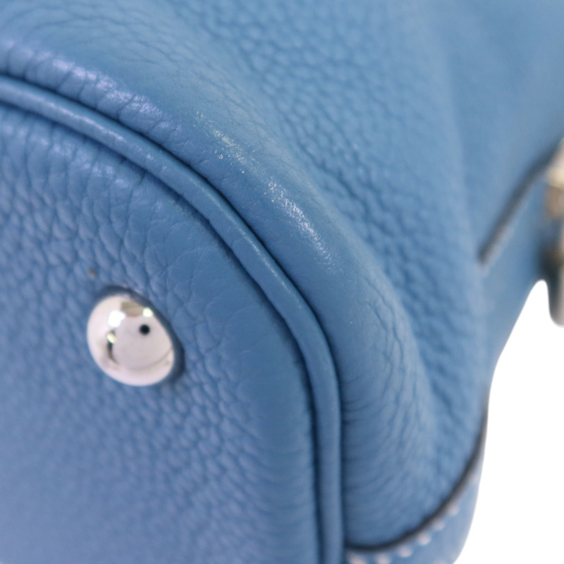 HERMES Clemence皮革Bolide 31銀扣手挽肩背兩用袋Bleu Jean-13