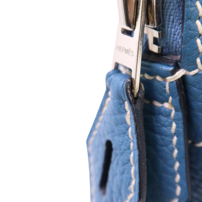 HERMES Clemence皮革Bolide 31銀扣手挽肩背兩用袋Bleu Jean-18