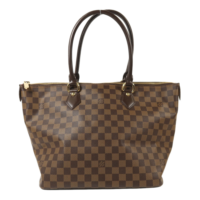 LOUIS VUITTON Damier Saleya MM金扣肩背袋/手挽袋棕色-0