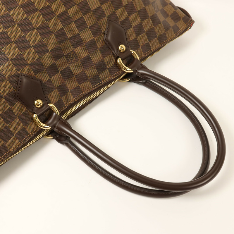 LOUIS VUITTON Damier Saleya MM金扣肩背袋/手挽袋棕色-7