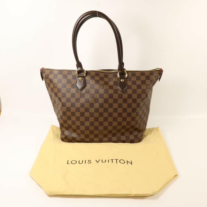 LOUIS VUITTON Damier Saleya MM金扣肩背袋/手挽袋棕色-8