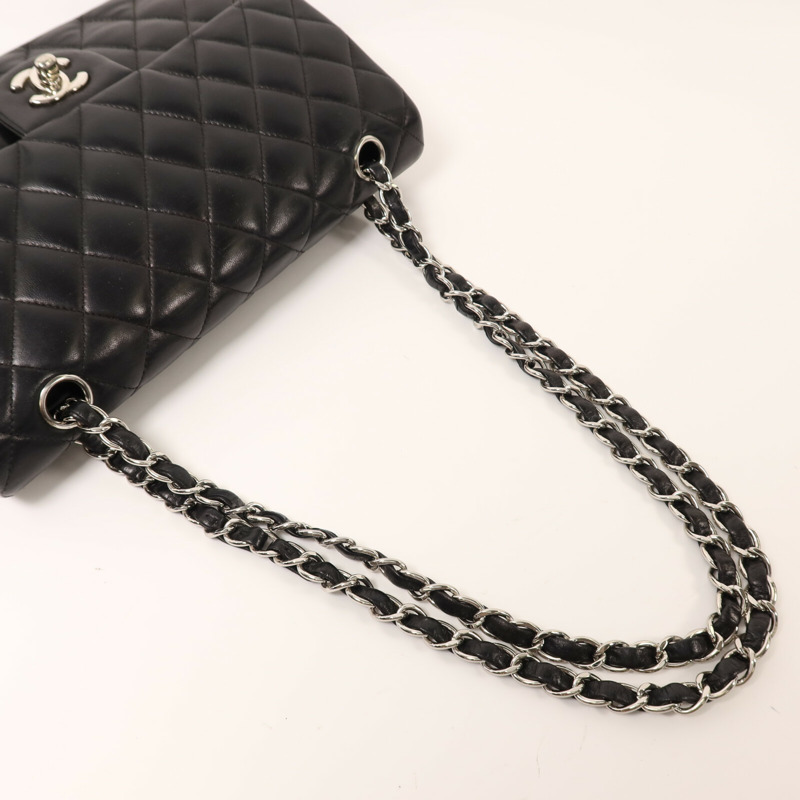 CHANEL 羊皮皮革Classic 25銀扣鏈帶肩背袋-7