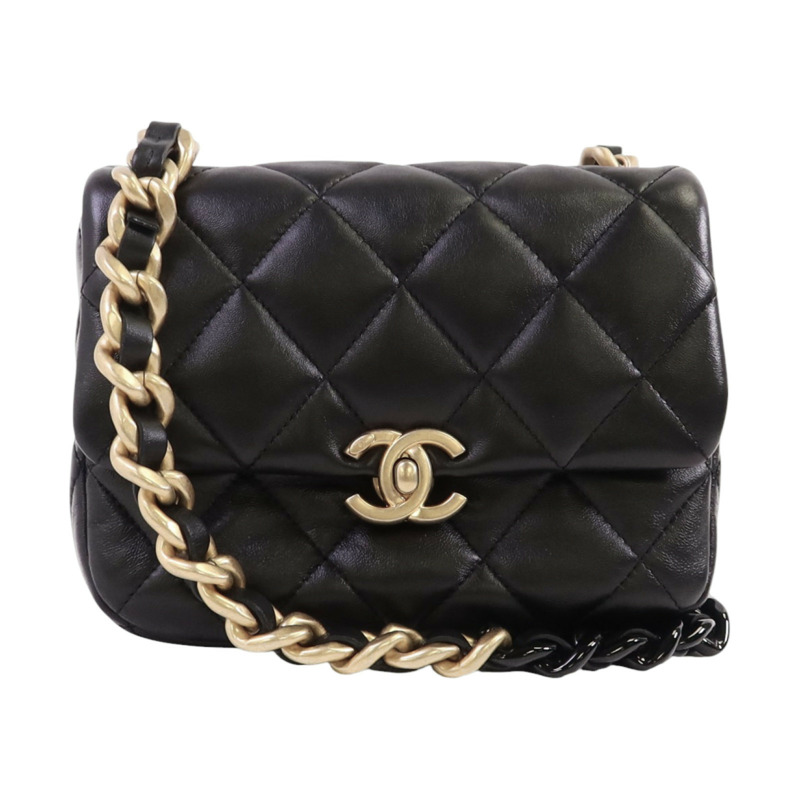 CHANEL 羊皮皮革Chain Shoulder金扣鏈帶肩背袋-0