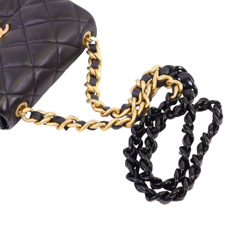 CHANEL 羊皮皮革Chain Shoulder金扣鏈帶肩背袋-7