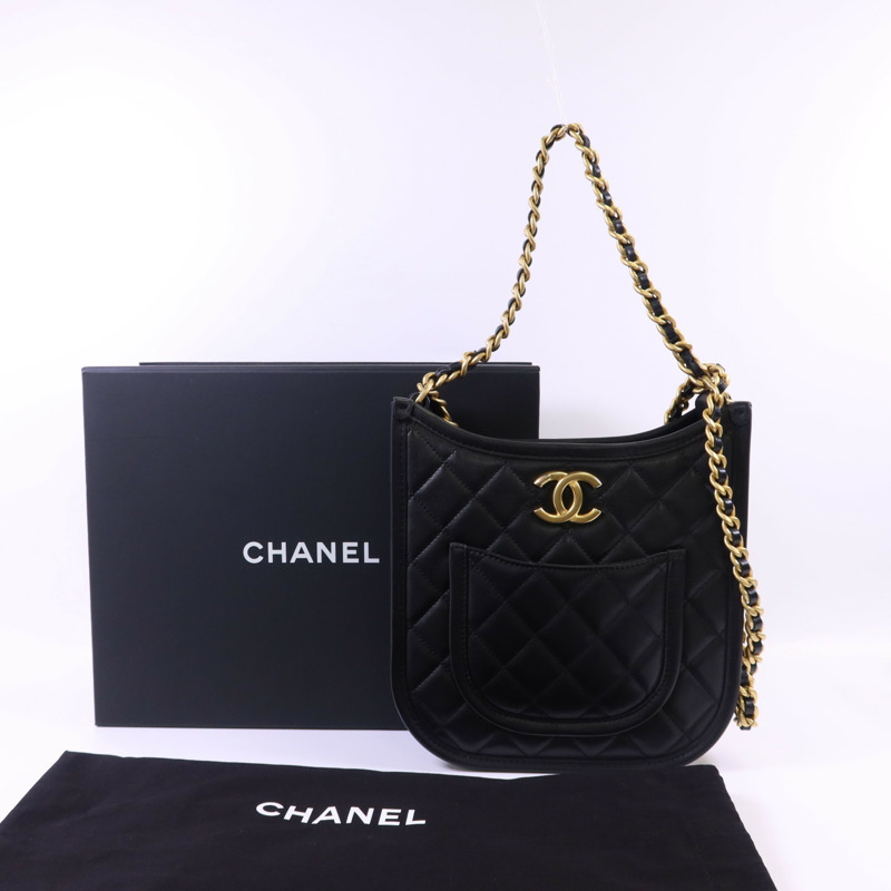 CHANEL 牛皮皮革24S Hobo金扣鏈帶手挽肩背兩用袋-18
