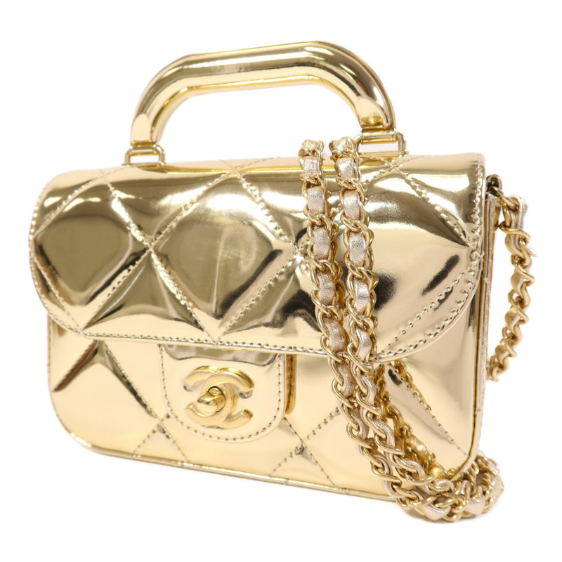 CHANEL 牛皮皮革Chain Shoulder金扣鏈帶手挽肩背兩用袋-2