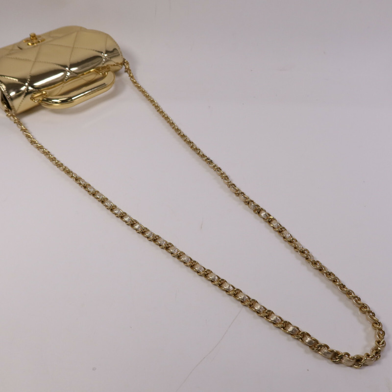 CHANEL 牛皮皮革Chain Shoulder金扣鏈帶手挽肩背兩用袋-9
